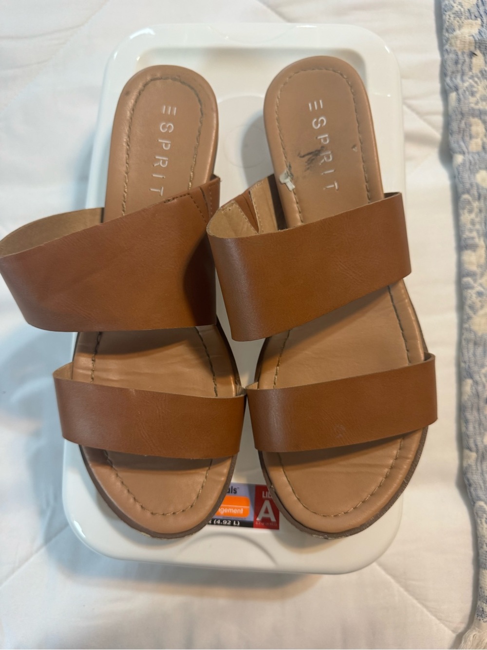 Esprit Cognac Brown Double-Strap Slide Sandals